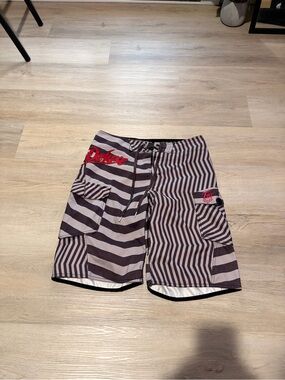 2000s fox swim shorts striped brown